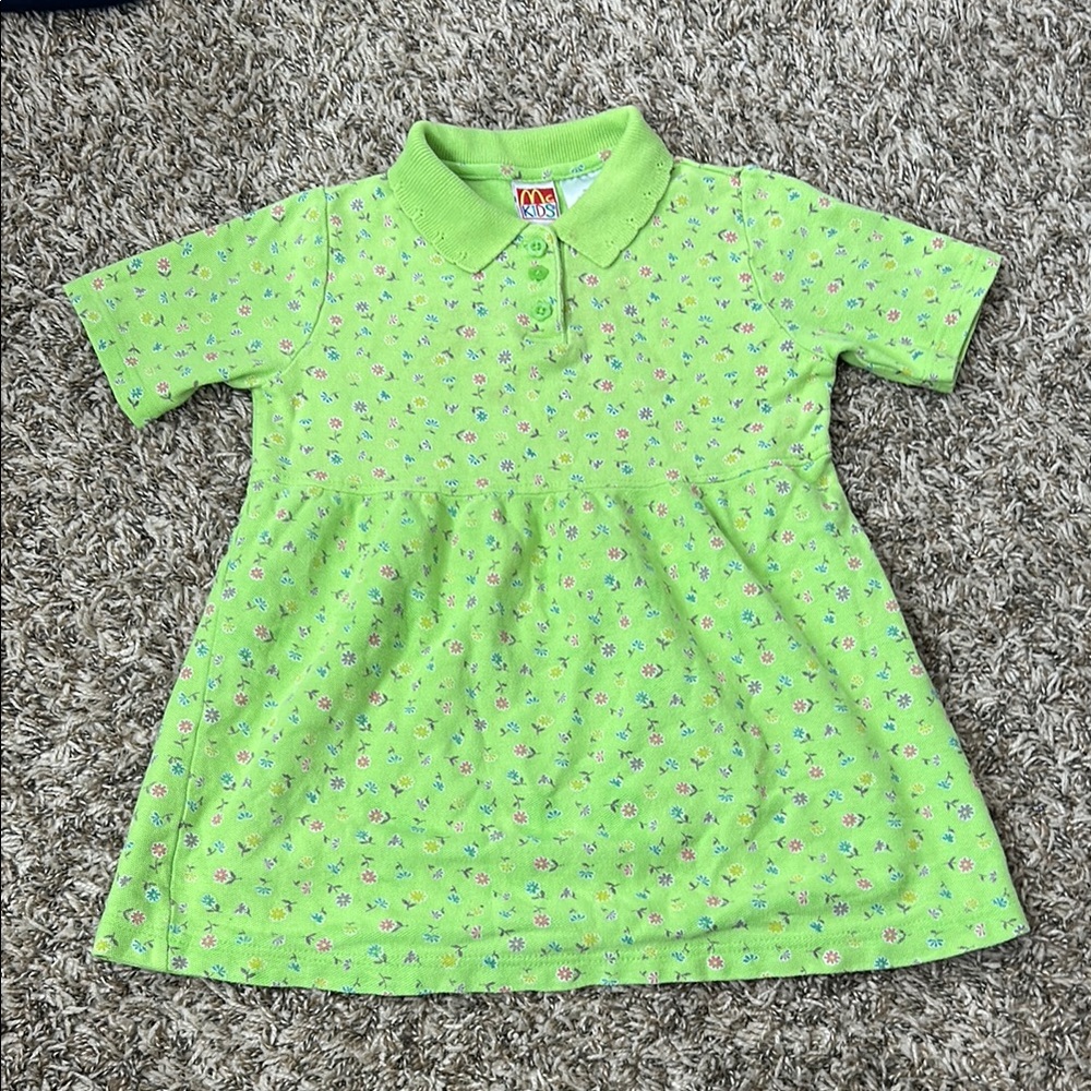 Vintage Mc Kids Green Floral Dress Sz 8